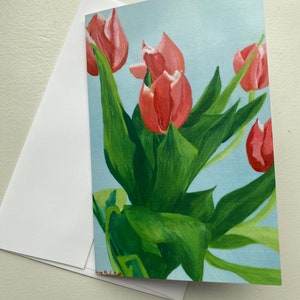 Set van 4 tulpen lege wenskaarten, vier notitiekaarten met envelop voor elke gelegenheid, kleurrijke kunstwerken