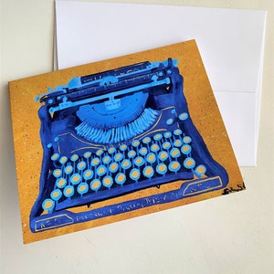 Juego de tarjetas de felicitación en blanco de la máquina de escribir, cuatro tarjetas de nota con sobre para cualquier ocasión, ilustraciones coloridas