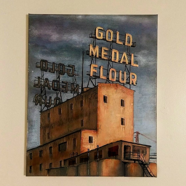 Gold Medal Flour - Minneapolis Wahrzeichen - Original Acrylgemälde