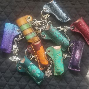Leather keychain lip balm holder