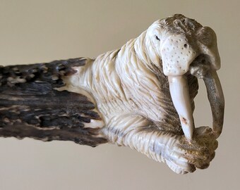 Knife Handle of Deer Antler, Carved Elephant - Etsy