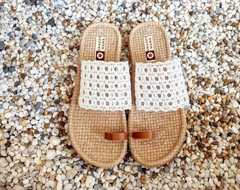 HANDMADE Toe Ring Slide Faux Lace Sandals | Boho Chic Sandals | Summer Sandals