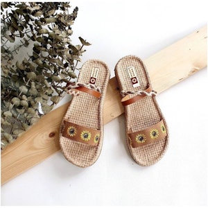 HANDMADE Braided Slide Sandals | Floral Embroidery | Printed Flowers Sandals | Boho Chic Sandals | Summer Shoes | Flat Sandals