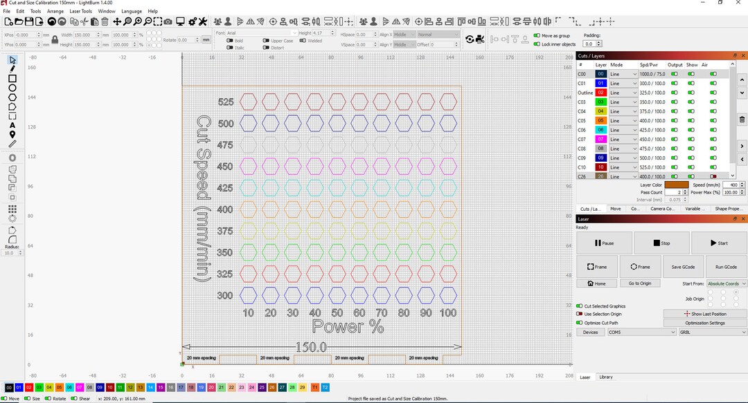 Cut and Size Calibration in Lightburn 150mm Etsy