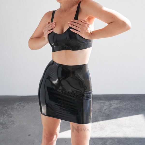 Latex Crop Top Mini Skirt Rubber Set Costume Outfit