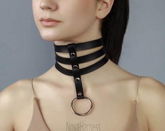 Designer leather choker posture collar choker harness minimalist choker leather o ring collar leather neck strap