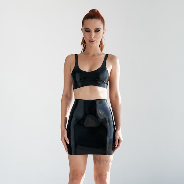 Latex Crop Top Mini Skirt Set, Latex Matching Set, Sexy Latex Outfit, Fetish Latex Skirt, Pencil Skirt, Rave Skirt Tight, Plus Size Skirt