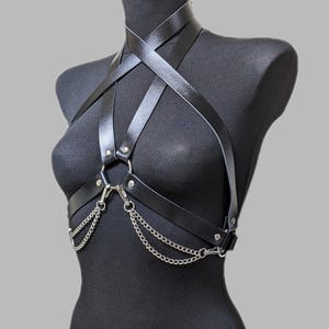 Burning Man Choker & Chain Harness in Leather or Vegan - Cage Chest Top - Bondage Waist Belt - Festival Outfit Bralette Accessory for Woman