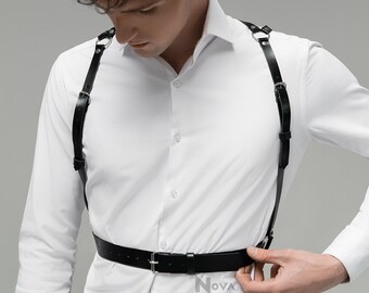Casual Leather Harness Mens Simple Shoulder to Waist Harness Chest Bondage Harness On Shirt Harness Festival Harness Bust Harness Adjustable