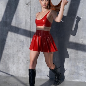 Sexy Cosplay Lingerie Red Latex Set Top Skirt Female Fetish Anime Costume for Woman