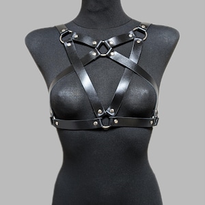 Halloween Pentagram Harness Black Leather Chest Bust Gothic Top Female Belt Accessories Clothing Outfit Costume for Woman