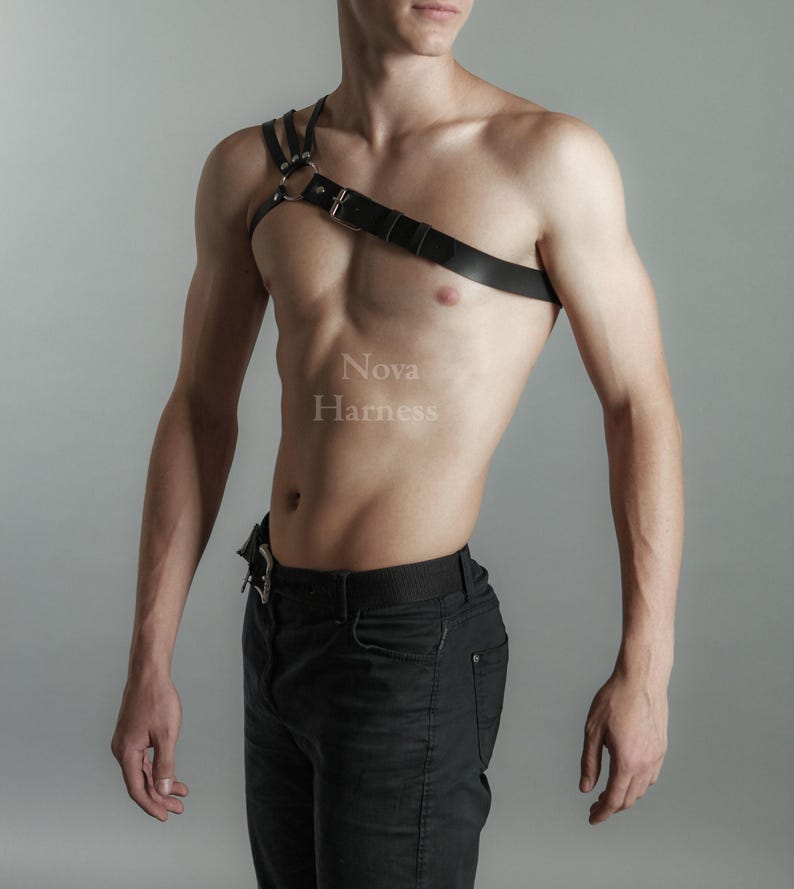 Burning Man Triple Male Harness Cage Chest One Shoulder Top Steampunk Bra Festival Accessories Cyberpunk Costume Viking Outfit for Men Body image 4