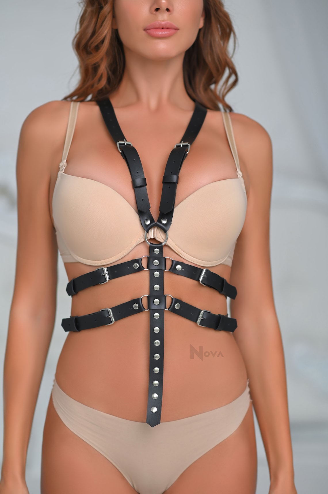 Leather harness belt black harness top plus size chest Etsy