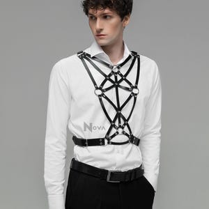 Gift for Boyfriend Geometric Leather Harness Chest Top Male Belt Fetish Body Bondage Accessory for Man Gay Husband Valentines Day