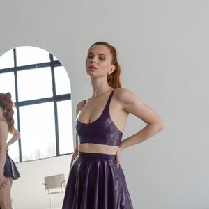 Purple Latex Underwear Female Set Top Skirt Plus Size Rubber Lingerie Clothing Bodysuit Catsuit Outfit Costume Women Gift for Girlfriend