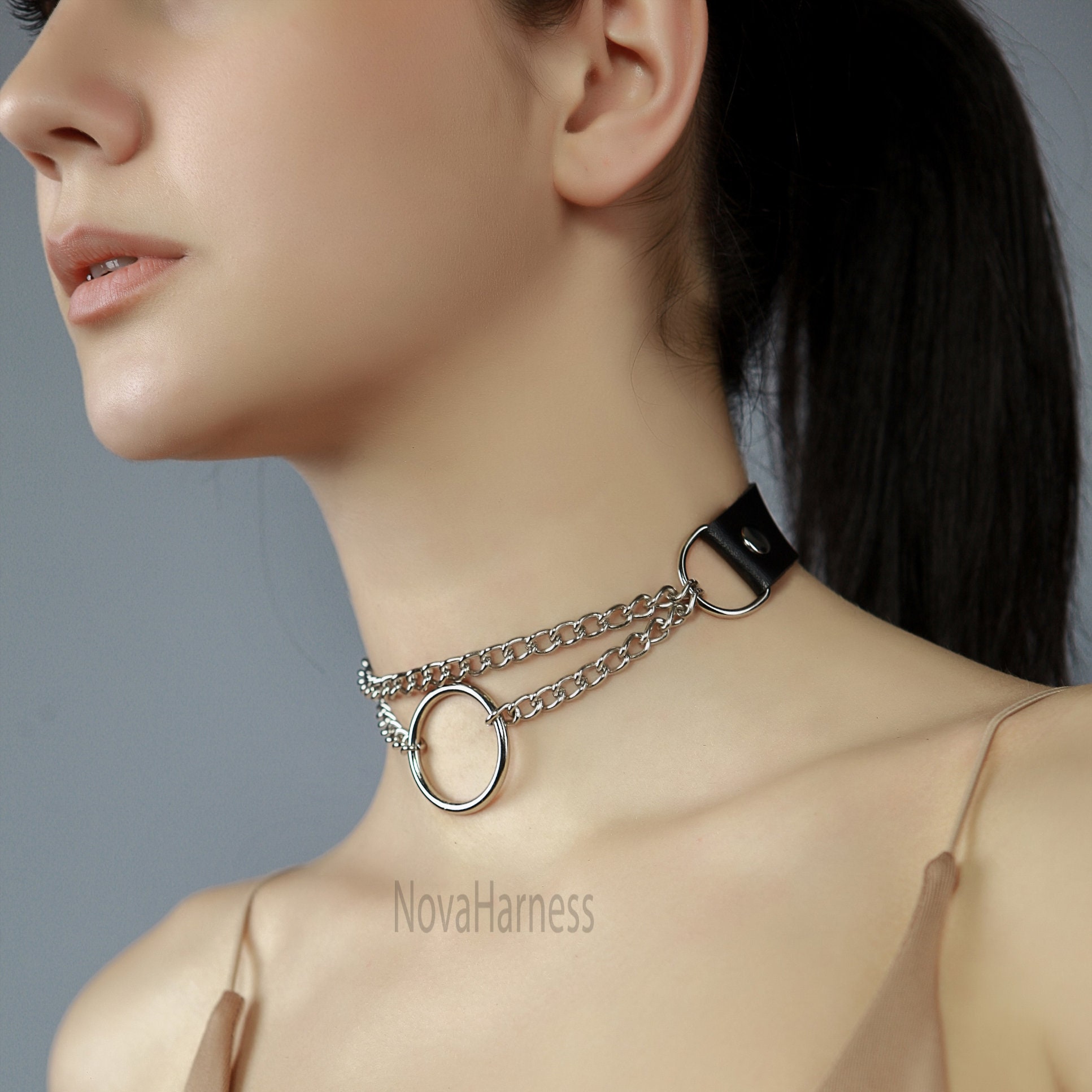 Pink Leather Chain Harness Bra, Woman Bdsm Harness, Chest Harness