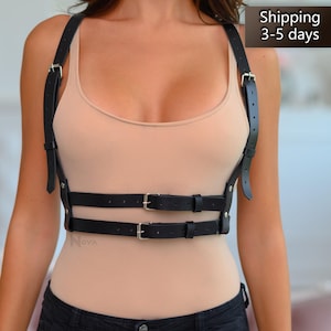 Leather chest waist harness, simple harness, chest women harness, black chest leather harness top burning man, gift for her