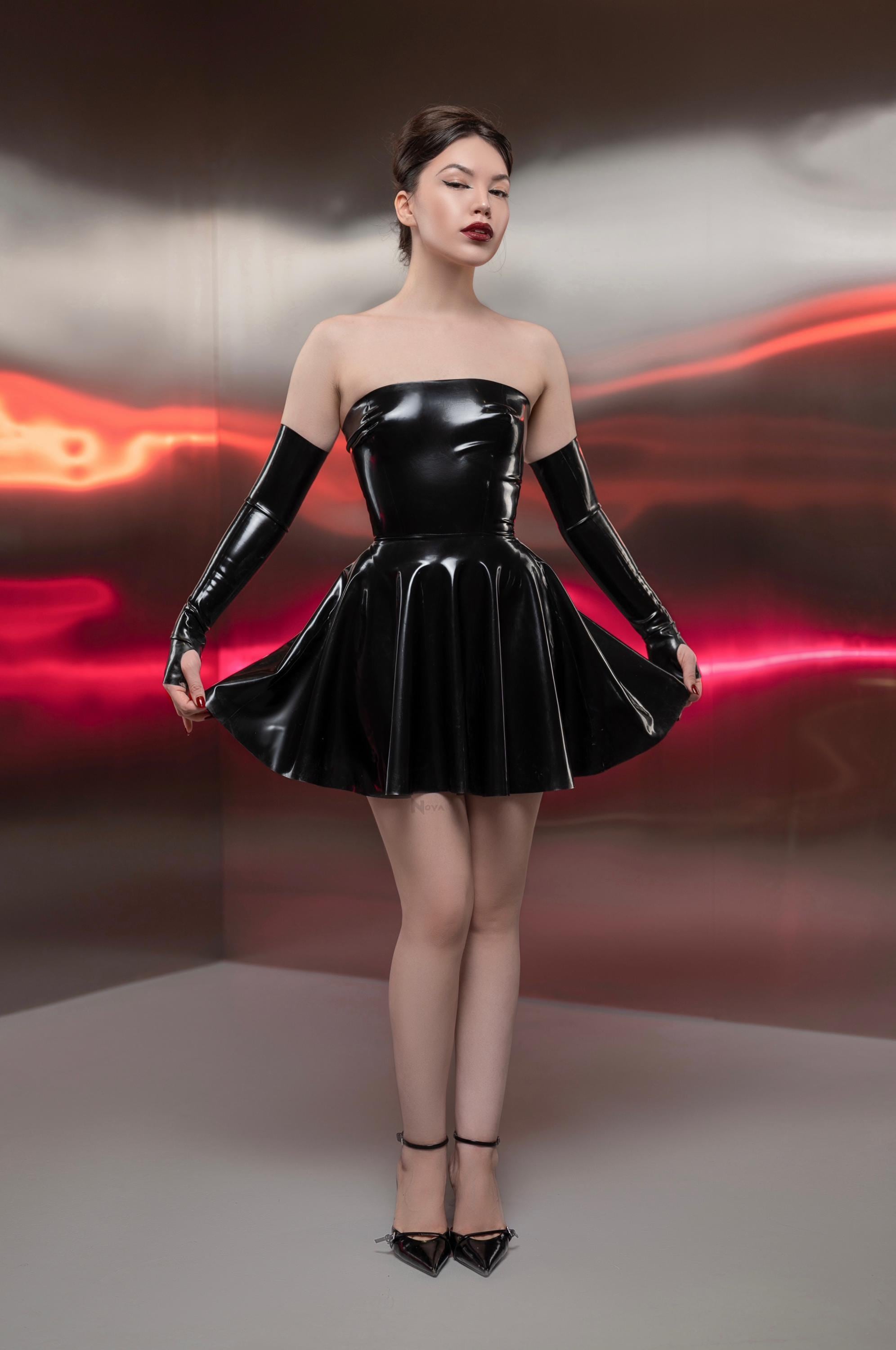 black strapless latex dress Hailey Strapless Mini Dress Black main image 1