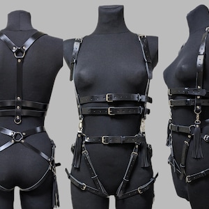 Valentines Day Gift Full Body Leather Harness with Tassels Cage Bondage Fetish Body Set for Women Girlfriend Wife