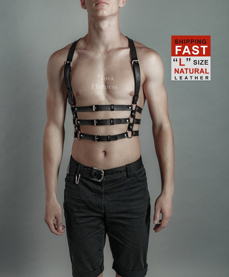 Black body harness chest harness men mens leather harness Etsy