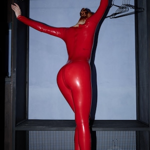 Sexy Cosplay Lingerie - Red Latex Zipper Back Catsuit Bodysuit Body - Fetish Outfit Costume for Woman