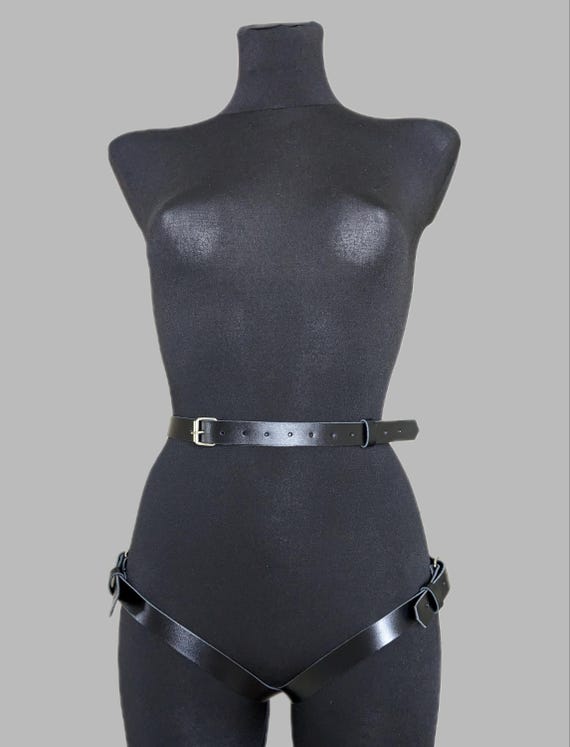 ?SEXY Belly Waist Belt Leather Body Harness Leg Garter Thigh Cosplay BDSM NWT Bdsm Thigh Harness, Leather Waist Belt, Plus Size Leg  main image 4