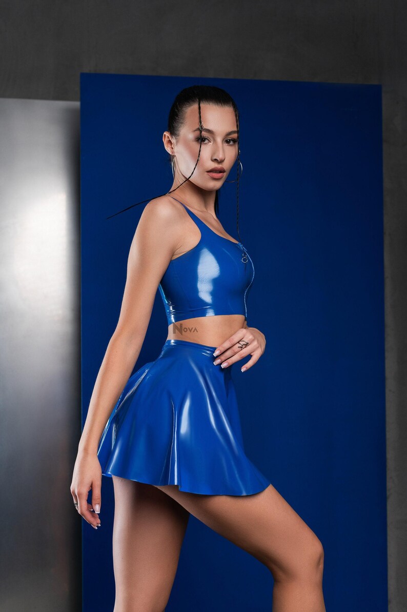 Royal Blue Latex Zipper Top - Female image 6