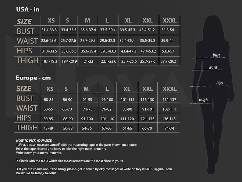 a women's size guide for a dress