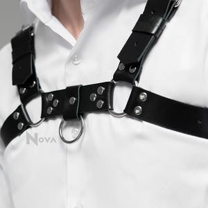 Gift for Boyfriend Leather Chest Harness Men Shoulder Top Belt Cage Bondage Male Body Accessory for Him Man Husband Gay Valentines Day