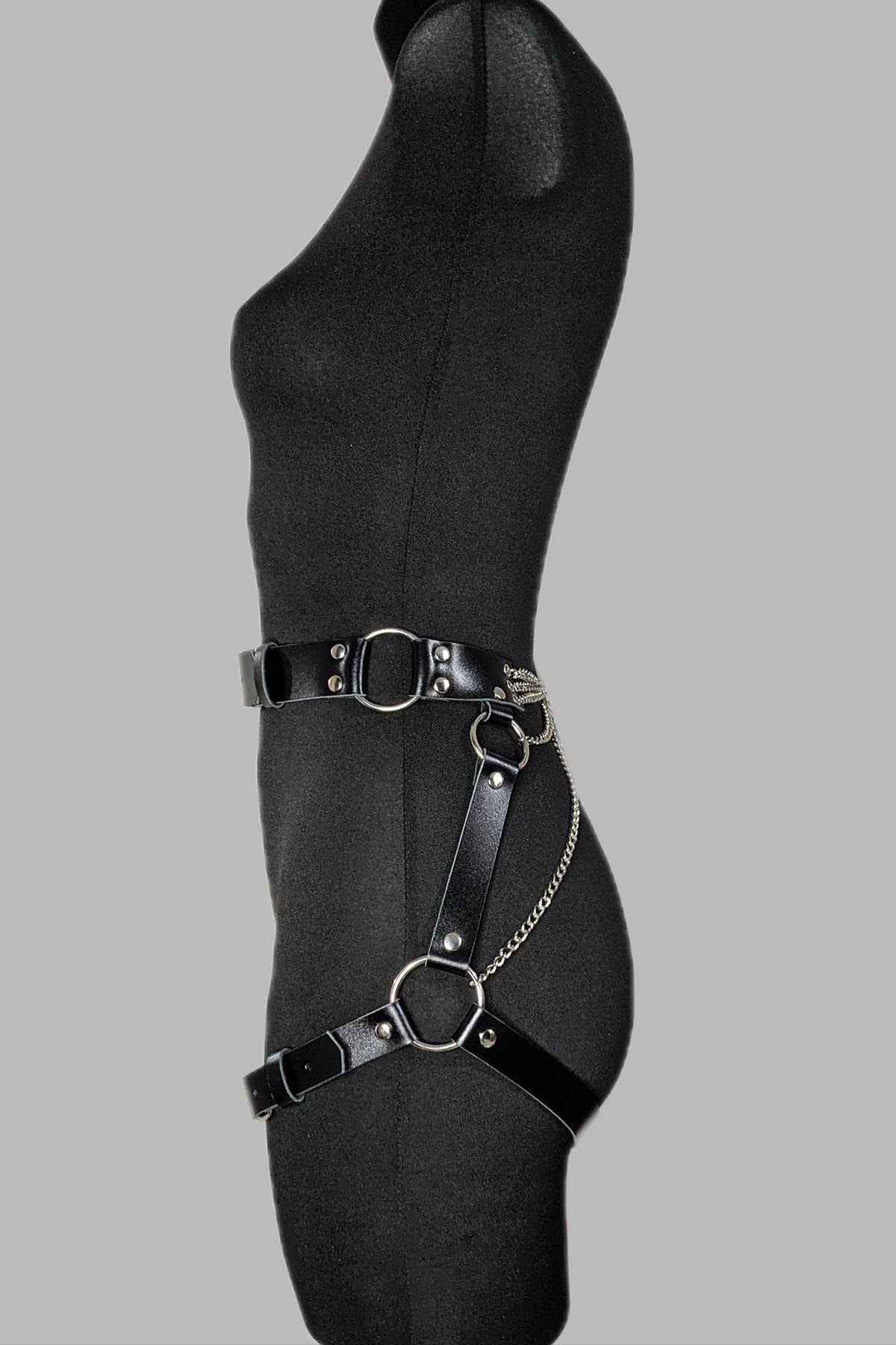BELLY Waist Belt Leather Strap Body Harness Leg Garter Bondage Cosplay BDSM NWT Bdsm Thigh Harness, Leather Waist Belt, Plus Size Leg  main image 3