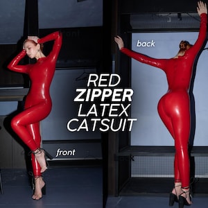Zentai Red Latex Zipper Back Catsuit Bodysuit Body Costume for Woman