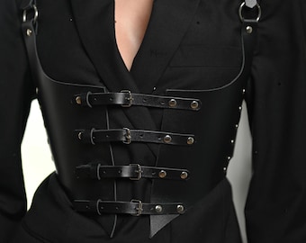 Regalo per donna - Corsetto in pelle con lacci sulle spalle - Top con spalline e cintura, accessorio per la fidanzata/moglie