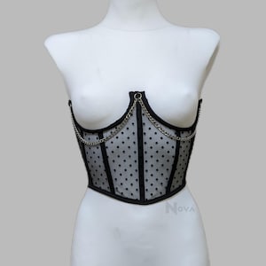 Mesh Corset, Sheer Bustier, Polka Dot Corset, Transparent Corset, Underbust Corset Belt, Delicate Thin Corset, Women See Through Corset