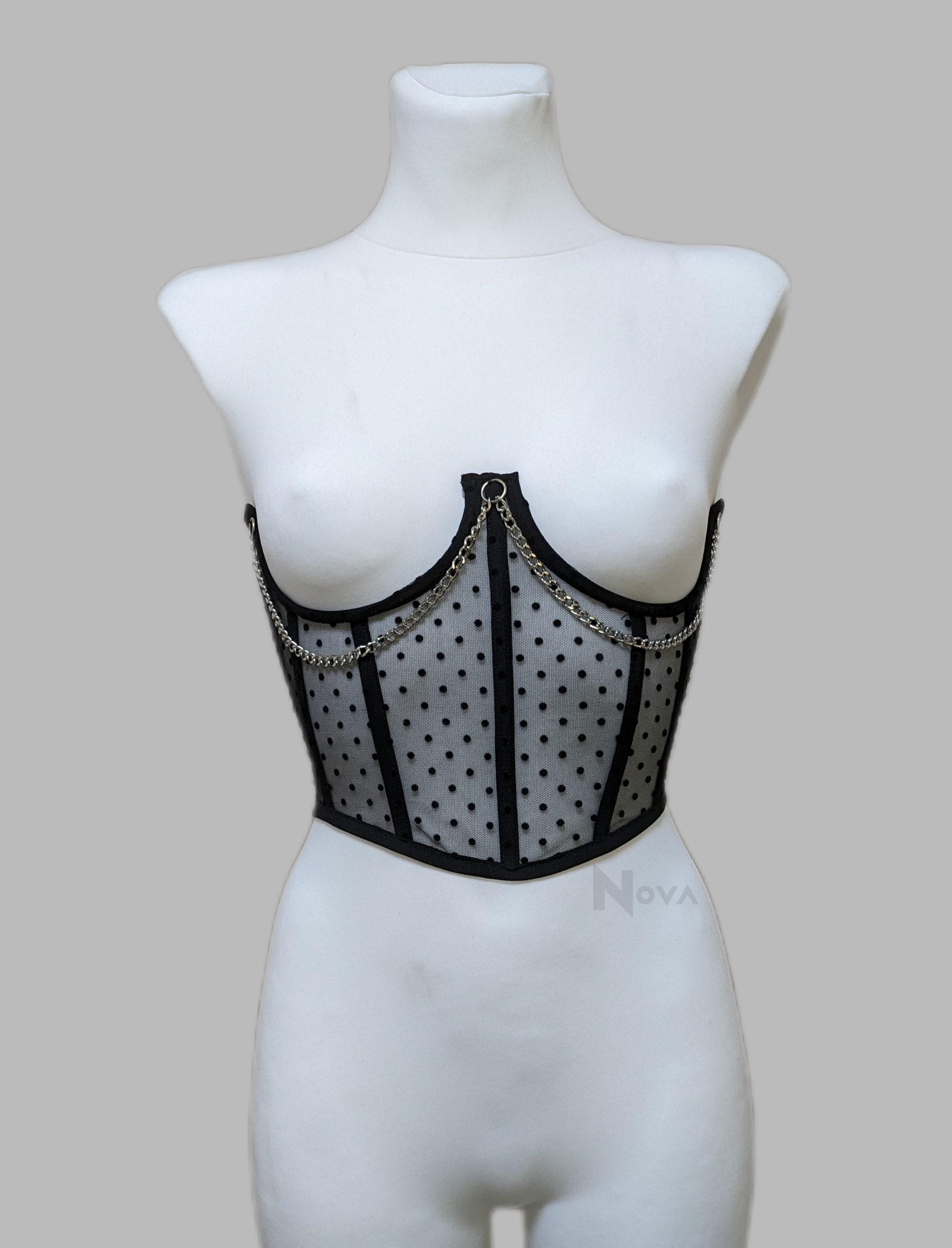 Mesh Corset, Sheer Bustier, Polka Dot Corset, Transparent