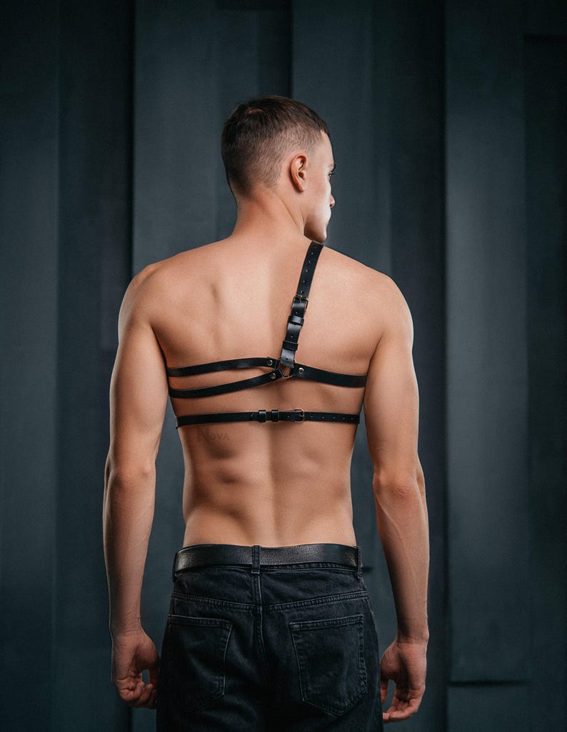 Burning Man Leather Male Chest Harness Viking One Shoulder Top Bra Steampunk Festival Cyberpunk Costume Cage Outfit For Men Body image 2