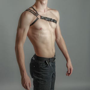 Burning Man Triple Male Harness Cage Chest One Shoulder Top Steampunk Bra Festival Accessories Cyberpunk Costume Viking Outfit for Men Body image 3