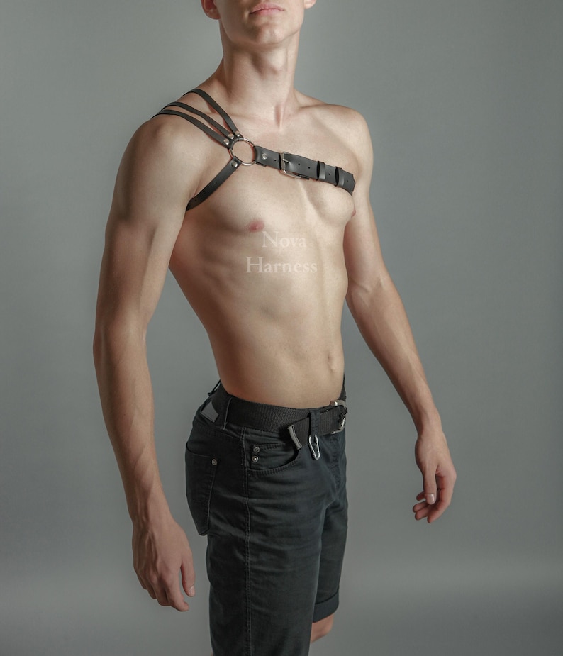 Burning Man Triple Male Harness Cage Chest One Shoulder Top Steampunk Bra Festival Accessories Cyberpunk Costume Viking Outfit for Men Body image 3