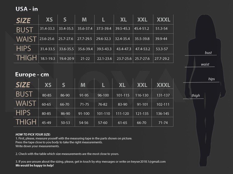 a women's size guide for a dress