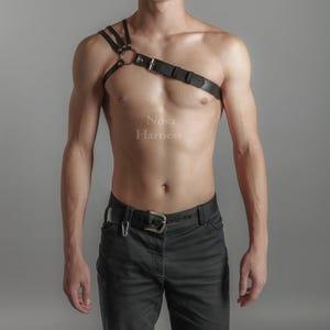 Burning Man Triple Male Harness Cage Chest One Shoulder Top Steampunk Bra Festival Accessories Cyberpunk Costume Viking Outfit for Men Body image 1