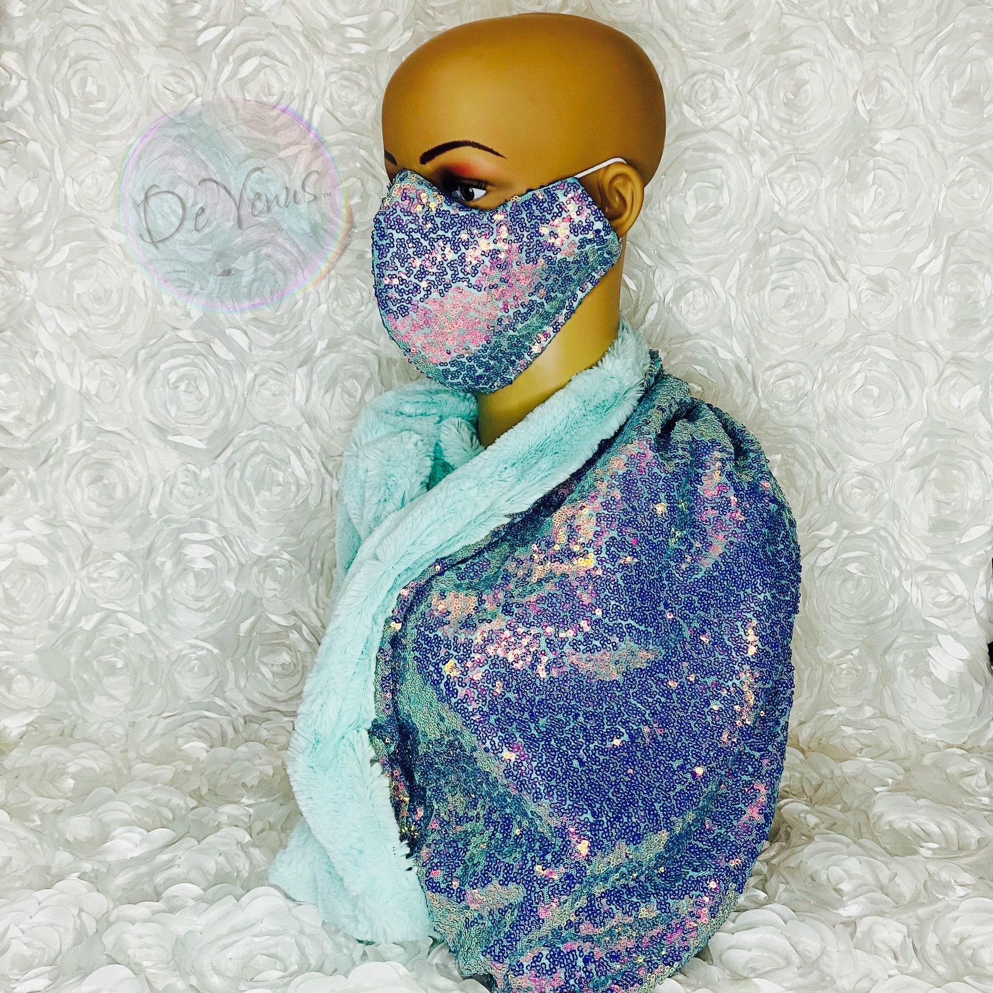 Turquoise Sequin Hooded Scarf with Chain Skinny Sequin Scarf ✨ SO Hannah Montana coded? main image 2