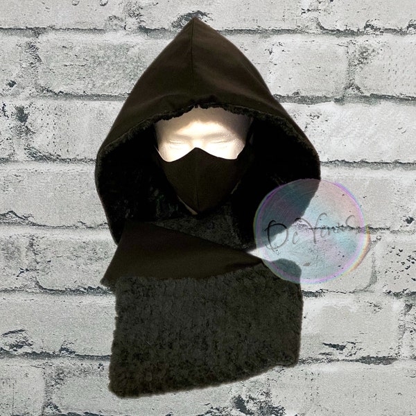 Hoodie Scarf | Unisex Hoodie | Hooded Scarf Set | Winter Fashion | Hoodie Fleece Scarf | Winter Wear | Warm Scarves | Black Hoodie | Mask