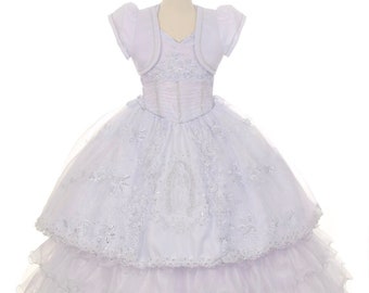 First Communion Dress/Vestido de Primera Communion/First Communion Dress with Lace White Flower Girl Communion Gown | Holy Communion Dress