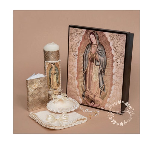 Baptism Candle Set/virgen De Guadalupe/vela Para Bautizo/vela Etsy