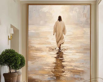 Jesus Christ Walking on Water Oil Painting, Abstract Religious Art