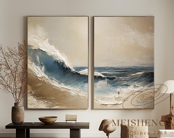 Ocean Waves Abstract Painting Set: 3D Textured Beach Art Wabi Sabi Wall Art