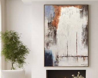 Groot minimalistisch abstract schilderij Beige en roest Abstract minimalistisch schilderij op canvas Getextureerd schilderij Grote abstracte kunst Minimalistische kunst
