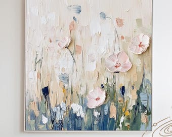 Textured Flower Painting on Canvas, Original Abstract Floral Wall Art