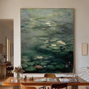 Water Lilies Flowers Painting on Canvas Original Modern Textured Floral Wall Art Perfect for Large Living Room Wall Decor Unique Gift #LI05