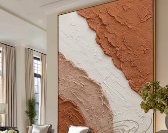 Original Terracotta Textured Art: 3D Plaster Abstract Painting Bright Wall Art