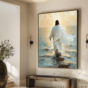 Jesus Walking on Water 3D Textured Wall Art Christian Painting Religious Scripture Wall Art Spiritual Canvas Art Christian Art Large#JD07